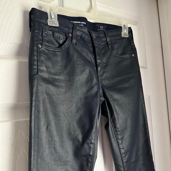 AG Adriano Goldschmied Coated Legging Ankle Jeans Womens 25R Navy Skinny Wax - Picture 6 of 6